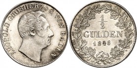Baden. 
Leopold 1830-1852. 1/2 Gulden 1848. AKS&nbsp; 98, J.&nbsp; 61. . 

vz-St