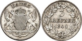 Baden. 
Leopold 1830-1852. 3 Kreuzer 1849. AKS&nbsp; 103, J.&nbsp; 53. . 

vz