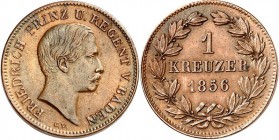 Baden. 
Friedrich als Prinzregent 1852-1856. Cu-Kreuzer 1856. AKS&nbsp; 122, J.&nbsp; 67. . 

vz