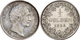 Bayern. 
Ludwig I. 1825-1848. 1/2 Gulden 1838. AKS&nbsp; 79, J.&nbsp; 61. . 

l.Kratzer,ss