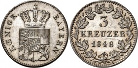 Bayern. 
Ludwig I. 1825-1848. 3 Kreuzer 1848. AKS&nbsp; 85, J.&nbsp; 59. . 

vz