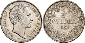 Bayern. 
Maximilian II. 1848-1864. 1/2 Gulden 1864. AKS&nbsp; 152, J.&nbsp; 81. . 

ss+