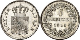 Bayern. 
Maximilian II. 1848-1864. 6 Kreuzer 1855. AKS&nbsp; 153, J.&nbsp; 60. . 

winz.Fleck,vz-St
