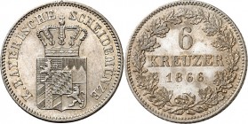 Bayern. 
Ludwig II. 1864-1886. 6 Kreuzer 1866. AKS&nbsp; 181, J.&nbsp; 98. . 

vz-St