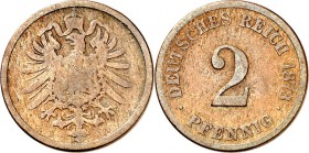 KAISERREICH-Kleinmünzen. 
2 Pfennig 1873G Cu. Alter Adler. J.&nbsp; 2. . 

s-