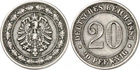 KAISERREICH-Kleinmünzen. 
20&nbsp;Pfennig 1887 E CuNi. Alter Adler. J.&nbsp; 6. . 

ss-