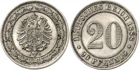 KAISERREICH-Kleinmünzen. 
20&nbsp;Pfennig 1888A CuNi. Alter Adler. J.&nbsp; 6. . 

vz