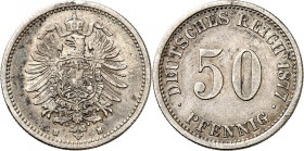 KAISERREICH-Kleinmünzen. 
50&nbsp;Pfennig 1877 H Alter Adler. J.&nbsp; 7. . 

ss