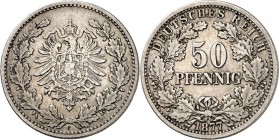KAISERREICH-Kleinmünzen. 
50 Pfennig 1877C Adler im Eichenkranz. J.&nbsp; 8. . 

ss