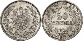 KAISERREICH-Kleinmünzen. 
50&nbsp;Pfennig 1877J Adler im Eichenkranz. J.&nbsp; 8. . 

ss+