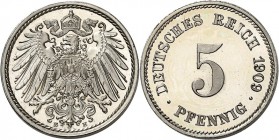 KAISERREICH-Kleinmünzen. 
5&nbsp;Pfennig 1909 E CuNi. Neuer Adler. J.&nbsp; 12. . 

P.P.