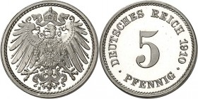 KAISERREICH-Kleinmünzen. 
5&nbsp;Pfennig 1910 E CuNi. Neuer Adler. J.&nbsp; 12. . 

P.P.