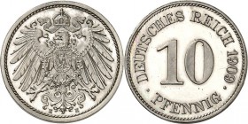 KAISERREICH-Kleinmünzen. 
10 Pfennig 1909 E CuNi. Neuer Adler. J.&nbsp; 13. . 

P.P.