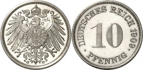 KAISERREICH-Kleinmünzen. 
10 Pfennig 1909 G CuNi. Neuer Adler. J.&nbsp; 13. . 

P.P.