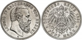KAISERREICH. 
HESSEN, Großherzogtum. 
5 Mark 1891 Ludwig IV. J.&nbsp; 71. . 

ss+