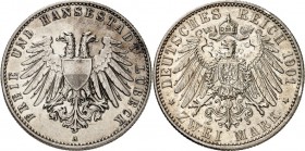 KAISERREICH. 
LÜBECK, Freie und Hansestadt. 
2 Mark 1901 Stadtadler schmal. J.&nbsp; 80. . 

ss-vz