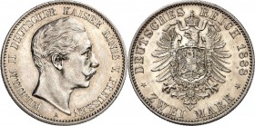 KAISERREICH. 
PREUSSEN, Königreich. 
2 Mark 1888 Wilhelm II. / Alter Adler. J.&nbsp; 100. . 

vz