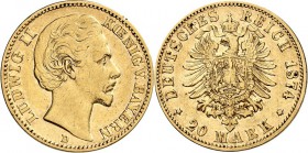 REICHSGOLD. 
BAYERN. 
20 Mark 1874 Ludwig II. / Alter Adler. J.&nbsp; 197. . 

ss