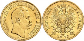 REICHSGOLD. 
HESSEN. 
10 Mark 1872 Ludwig III. J.&nbsp; 213. . 

ss