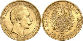 REICHSGOLD. 
PREUSSEN. 
20 Mark 1888 Wilhelm II. / Alter Adler. J.&nbsp; 250. . 

ss
