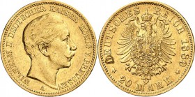 REICHSGOLD. 
PREUSSEN. 
20 Mark 1889 Wilhelm II. / Alter Adler. J.&nbsp; 250. . 

vz