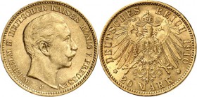REICHSGOLD. 
PREUSSEN. 
20 Mark 1910J Wilhelm II. J.&nbsp; 252J. . 

ss/vz