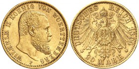 REICHSGOLD. 
WÜRTTEMBERG. 
20 Mark 1894 Wilhelm II. J.&nbsp; 296. . 

vz