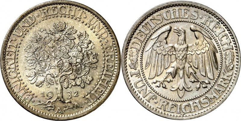 WEIMARER REPUBLIK. 
KURSMÜNZEN. 
5 Reichsmark 1932A Eichbaum. J.&nbsp; 331. . ...