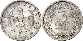 WEIMARER REPUBLIK. 
KURSMÜNZEN. 
3 Reichsmark 1931A Kursmünze. J.&nbsp; 349. . 

vz