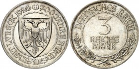 WEIMARER REPUBLIK. 
GEDENKMÜNZEN. 
3 Reichsmark 1926A Lübeck. J.&nbsp; 323. . 

min.Rf.,vz-St1844603