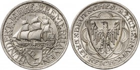 WEIMARER REPUBLIK. 
GEDENKMÜNZEN. 
3 Reichsmark 1927A Bremerhaven. J.&nbsp; 325. . 

vz-St