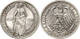 WEIMARER REPUBLIK. 
GEDENKMÜNZEN. 
3 Reichsmark 1928A Naumburg. J.&nbsp; 333. . 

l.Rf.,vz-St