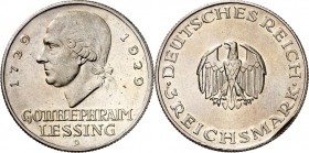 WEIMARER REPUBLIK. 
GEDENKMÜNZEN. 
3 Reichsmark 1929D Lessing. J.&nbsp; 335. . 

Rf.vz