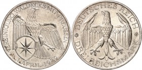 WEIMARER REPUBLIK. 
GEDENKMÜNZEN. 
3 Reichsmark 1929A Waldeck. J.&nbsp; 337. . 

vz-St