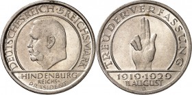 WEIMARER REPUBLIK. 
GEDENKMÜNZEN. 
5 Reichsmark 1929 D Verfassung. J.&nbsp; 341. . 

vz