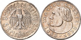 DRITTES REICH. 
GEDENKMÜNZEN. 
5 Reichsmark 1933 A Luther. J. 353. . 

l. Rf. ss