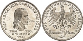 BUNDESREPUBLIK. 
GEDENKMÜNZEN in Ag 5 DM. 
5 DM 1953F Schiller. J.&nbsp; 389. . 

Kratzer,vz