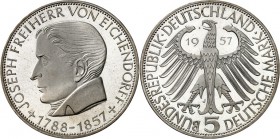 BUNDESREPUBLIK. 
GEDENKMÜNZEN in Ag 5 DM. 
5 DM 1957J Eichendorff. J.&nbsp; 391. . 

Erstabschlag,St