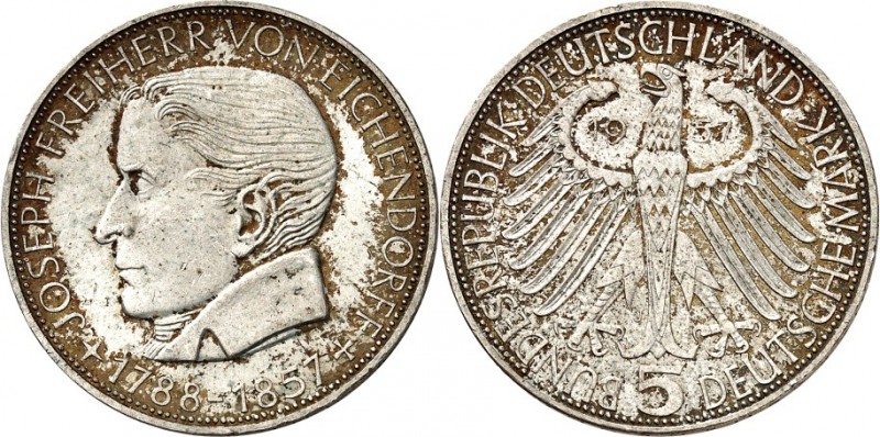 BUNDESREPUBLIK. 
GEDENKMÜNZEN in Ag 5 DM. 
5 DM 1957J Eichendorff. J.&nbsp; 39...