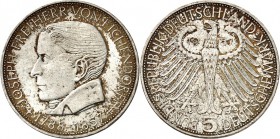 BUNDESREPUBLIK. 
GEDENKMÜNZEN in Ag 5 DM. 
5 DM 1957J Eichendorff. J.&nbsp; 391. . 

vz-St