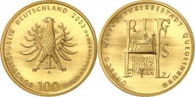 BUNDESREPUBLIK. 
GEDENKMÜNZEN in GOLD. 
100 Euro 2003&nbsp;A Quedlinburg. J.&nbsp; 502. . 

im Etui, St