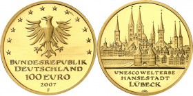 BUNDESREPUBLIK. 
GEDENKMÜNZEN in GOLD. 
100 Euro 2007 F Lübeck. J.&nbsp; 530. . 

im Etui, St