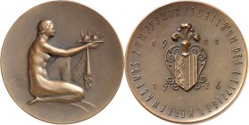 DEUTSCHE STÄDTE. 
LEIPZIG. Medaille 1926 (v. Alf Thiele) zum 25jährigen Jubiläum des Leipziger Herrenabends. Kniende nackte weibl. Gestalt präsentier...