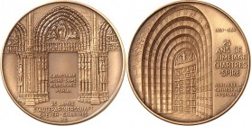 DEUTSCHE STÄDTE. 
SPEYER. Medaille 1990 (o. Sign., v. V. Sohn) auf 25 Jahre Städtepartnerschaft Speyer-Chartres. Kgl. Portal d. Kathedrale v. Chartre...