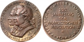 DEUTSCHE STÄDTE. 
UNIVERSITÄTEN u. benannte HOCHSCHULEN (intern.). 
JENA. Medaille 1994 (v.Rodewald) 200 J. Französ. Revolution. Brb. der Revolution...
