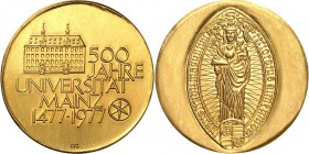 DEUTSCHE STÄDTE. 
UNIVERSITÄTEN u. benannte HOCHSCHULEN (intern.). 
MAINZ. Medaille 1977 (o. Sign.) Joh.-Gutenberg-Universität 500 Jahre. Gründer-Br...