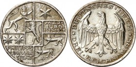 DEUTSCHE STÄDTE. 
UNIVERSITÄTEN u. benannte HOCHSCHULEN (intern.). 
MARBURG. D.R. 3 Reichsmark 1927A Universität Marburg 400&nbsp;Jahre. J.330. . 
...