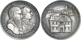 DEUTSCHE STÄDTE. 
UNIVERSITÄTEN u. benannte HOCHSCHULEN (intern.). 
TÜBINGEN. Medaille 1977 (o. Sign.) Universität 500 Jahre. Brb. Graf EBERHARD im ...
