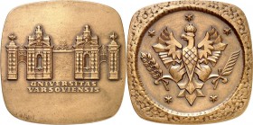 DEUTSCHE STÄDTE. 
UNIVERSITÄTEN u. benannte HOCHSCHULEN (intern.). 
WARSCHAU. Plakette o.J.(1958) a.d.140 Jahrfeier. Poln. Adler/ Eingangsportal Br....