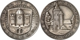 ARCHITEKTUR. 
TÜRME. 
TÜRME. BORKEN i.W.Medaille 1926 a.d.700 Jahrfeier. Stadtwappen Mauer mit 3 romanischen Türmen/ Stadtmauerturm Ag 38,5 mm 23,6g...